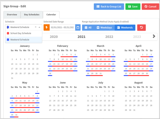 calendar based settings scheduler