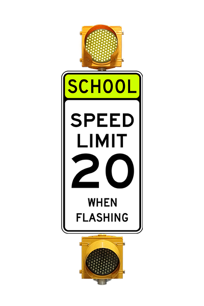 AC Powered Flashing Beacons from Radarsign with School Zone Speed Limit Sign