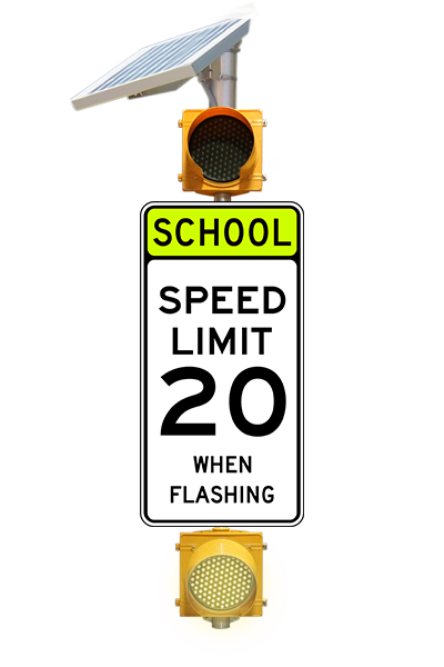 Radarsign Solar Powered Flashing Beacons with School Zone Speed Limit Sign