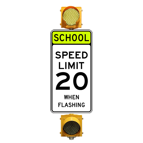 Flashing Beacons on Regulatory School Zone Speed Limit When Flashing Sign