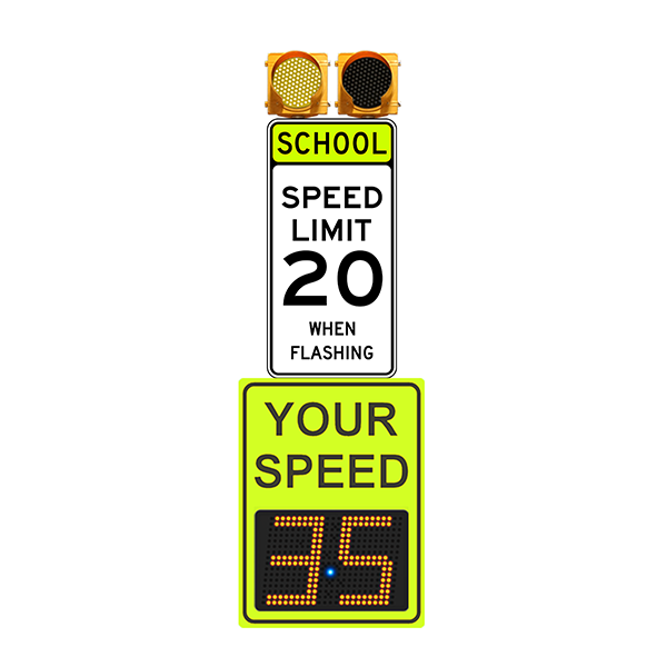 Radarsign TC-1100 18" Radar Speed Sign with Integrated Flashing Beacons and School Zone Sign
