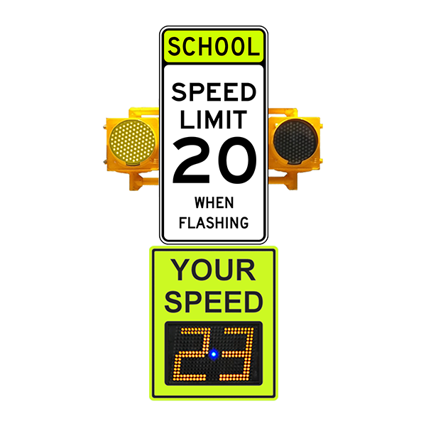 Radarsign School Zone Flashing Beacons with TC-600 Radar Speed Sign and School Zone Speed Limit Sign
